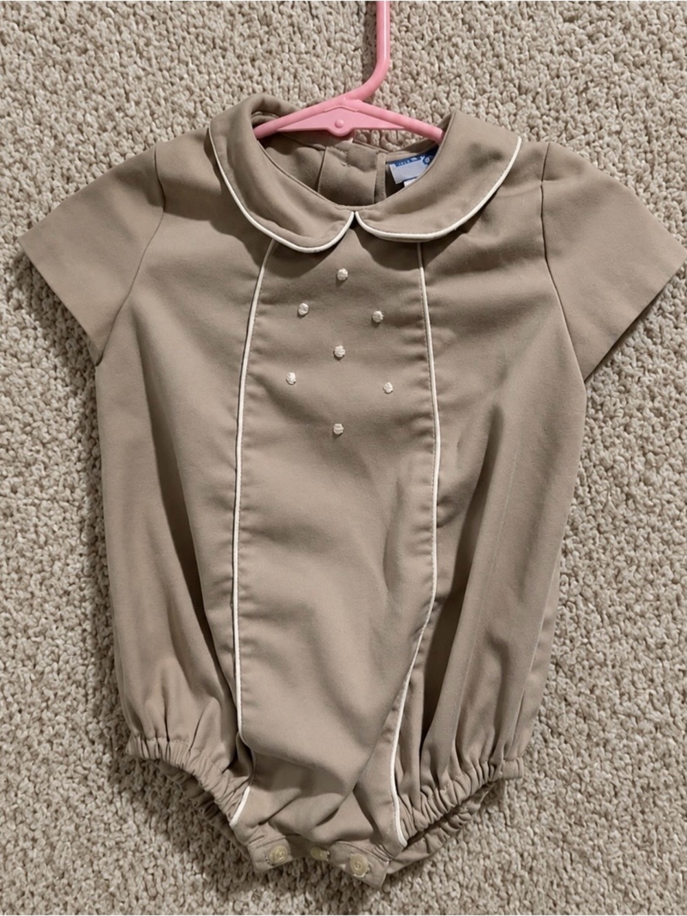 Luli & Me Beige Peter Pan Collar Baby One-Piece Bodysuit
